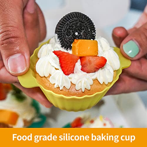 Silicone Cupcake Baking Cups 24 Pack Upgraded Reusable Muffin Liners Non-stick Cupcake Molds BPA Free, Dishwasher Safe