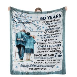 50th Anniversary Wedding Gifts for Couple 50 Years of Marriage Gift for Parents Golden Marriage Anniversary Decorations Romantic Gifts for Him Her Husband Wife Mom Dad Papa Nana Throw Blankets 50*60