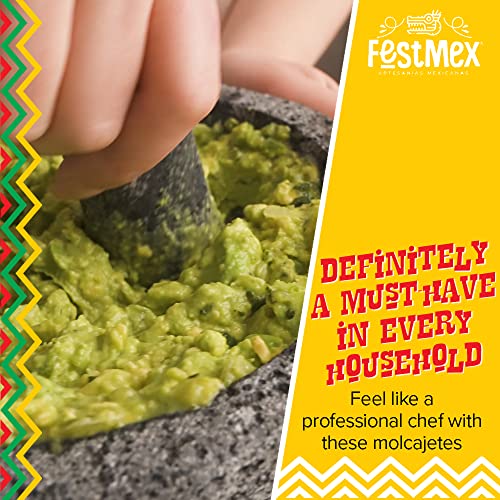 Genuine Handmade Mexican Mortar and Pestle, Molcajete de Piedra Natural Volcanica Stone, Heavy & Durable, Perfect for Homemade Salsas, Guacamole, and other Molcajete Plates | Made in Mexico (8 Inches)