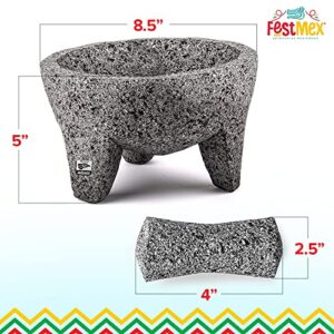 Genuine Handmade Mexican Mortar and Pestle, Molcajete de Piedra Natural Volcanica Stone, Heavy & Durable, Perfect for Homemade Salsas, Guacamole, and other Molcajete Plates | Made in Mexico (8 Inches)