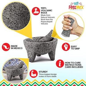 Genuine Handmade Mexican Mortar and Pestle, Molcajete de Piedra Natural Volcanica Stone, Heavy & Durable, Perfect for Homemade Salsas, Guacamole, and other Molcajete Plates | Made in Mexico (8 Inches)