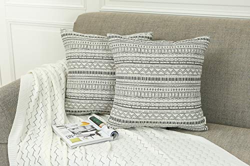 Mika Home Pack of 2 Throw Pillow Cases Decorative Pillow Covers for Home Decoration, Bohemian Striped Geometric Pattern, 22x22 Inches,Gray Cream