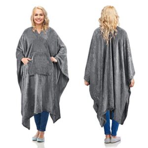 catalonia fleece wearable blanket poncho for adult women men, travel wrap blanket cape with pocket | warm, soft, cozy, snuggly, gift for her, no sleeves | all-season