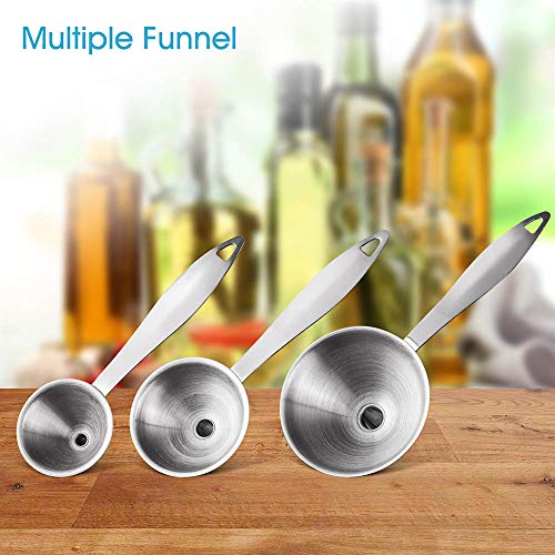 Toncoo 3-in-1 Premium Kitchen Funnel Set, Food Grade Stainless Steel Funnel for Filling Bottles, Small Bottle Funnel, Metal Funnel, Mini Funnel for Essential Oil, Flask, Spices, Liquid, Dry