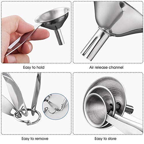 Toncoo 3-in-1 Premium Kitchen Funnel Set, Food Grade Stainless Steel Funnel for Filling Bottles, Small Bottle Funnel, Metal Funnel, Mini Funnel for Essential Oil, Flask, Spices, Liquid, Dry