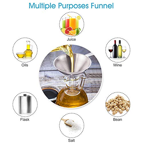 Toncoo 3-in-1 Premium Kitchen Funnel Set, Food Grade Stainless Steel Funnel for Filling Bottles, Small Bottle Funnel, Metal Funnel, Mini Funnel for Essential Oil, Flask, Spices, Liquid, Dry