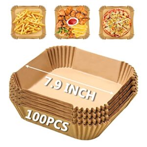 air fryer disposable paper liners square, 7.9 inch air fryer parchment paper liner 100 pcs, non-stick air fryer paper pads oil resistant, food grade baking paper for roasting microwave