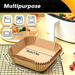 Air Fryer Disposable Paper Liners Square, 7.9 Inch Air Fryer Parchment Paper Liner 100 PCS, Non-Stick Air Fryer Paper Pads Oil Resistant, Food Grade Baking Paper for Roasting Microwave