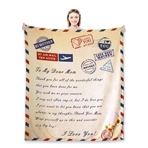 gifts for mom from daughter or son - soft flannel hug mother letter throw blanket thanksgiving, christmas, mother's day, birthday gifts (60 x 50 inches)