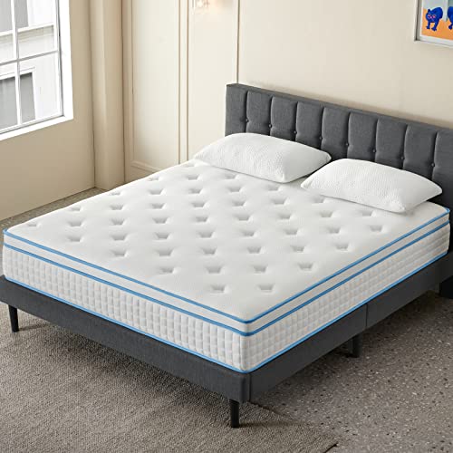 IYEE NATURE Full Mattress, 12 Inch Full Size Hybrid Mattress Individual Pocket Springs with Foam,Full Bed in a Box with Breathable and Pressure Relief,Medium Firm,Bule