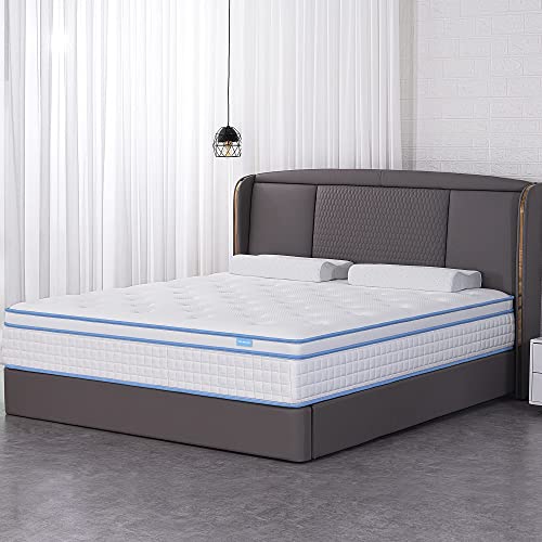 IYEE NATURE Full Mattress, 12 Inch Full Size Hybrid Mattress Individual Pocket Springs with Foam,Full Bed in a Box with Breathable and Pressure Relief,Medium Firm,Bule