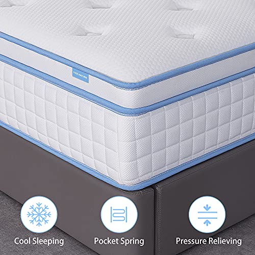 IYEE NATURE Full Mattress, 12 Inch Full Size Hybrid Mattress Individual Pocket Springs with Foam,Full Bed in a Box with Breathable and Pressure Relief,Medium Firm,Bule