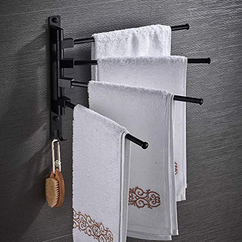 Nevup Swivel Towel Bar Rustproof Wall Mount Bathroom Swing Out Towel Shelf Self Adhesive with Glue or Wall Mount with Screws Folding Arm Hand Towel Rack