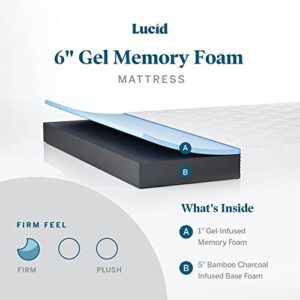 Lucid 6 Inch Twin Mattress - Firm Gel Memory Foam Mattress Twin— Bamboo Charcoal Mattress in a Box—CertiPur Certified