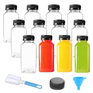 plastic bottles with caps 12pcs juice bottles clear reusable containers black lid plastic smoothie bottles ideal for juice milk homemade beverages (8oz)