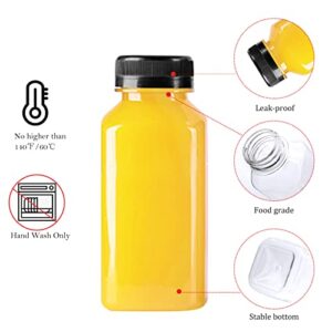 Plastic Bottles with Caps 12Pcs Juice Bottles Clear Reusable Containers Black Lid Plastic Smoothie Bottles Ideal for Juice Milk Homemade Beverages (8oz)