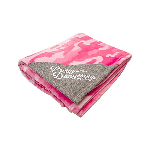 Pavilion Gift Company -Pretty in Pink Dangerous in Camo - Pink Camouflage 50 x 60 Inch Super Soft Royal Plush Blanket with Snack, Phone Or Remote Holder Pocket in The Corner (35153)