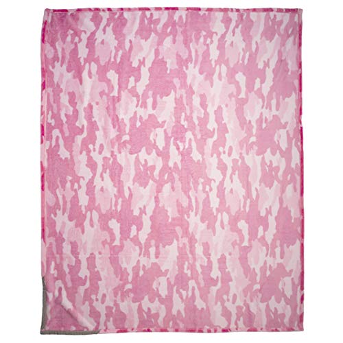 Pavilion Gift Company -Pretty in Pink Dangerous in Camo - Pink Camouflage 50 x 60 Inch Super Soft Royal Plush Blanket with Snack, Phone Or Remote Holder Pocket in The Corner (35153)