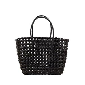 pvc woven bag waterproof waterproof beach plastic women's bag shopping vegetable basket (color : black, size : 9.45 * 7.87inch)