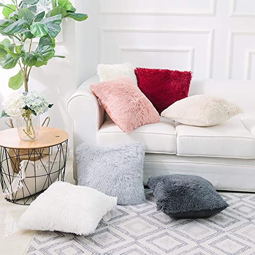 NordECO HOME Luxury Soft Faux Fur Fleece Cushion Cover Pillowcase Decorative Throw Pillows Covers, No Pillow Insert, 18" x 18" Inch, Pink, 2 Pack