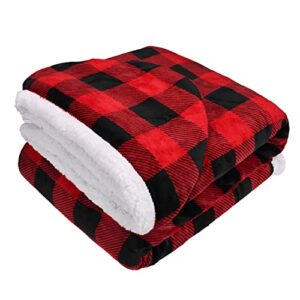 Catalonia Buffalo Plaid Hooded Blanket Poncho | Wearable Blanket Wrap with Hand Pockets | Comfy Sherpa Fleece Throw Cape for Children and Adults, Women Gift