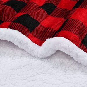 Catalonia Buffalo Plaid Hooded Blanket Poncho | Wearable Blanket Wrap with Hand Pockets | Comfy Sherpa Fleece Throw Cape for Children and Adults, Women Gift