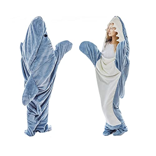 Shark Blanket Hoodie Adult, Shark Blanket Super Soft Cozy Flannel Hoodie, Wearable Shark Blanket Adult or Shark Sleeping Bag (M-67inX27.5in)