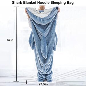 Shark Blanket Hoodie Adult, Shark Blanket Super Soft Cozy Flannel Hoodie, Wearable Shark Blanket Adult or Shark Sleeping Bag (M-67inX27.5in)
