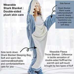 Shark Blanket Hoodie Adult, Shark Blanket Super Soft Cozy Flannel Hoodie, Wearable Shark Blanket Adult or Shark Sleeping Bag (M-67inX27.5in)