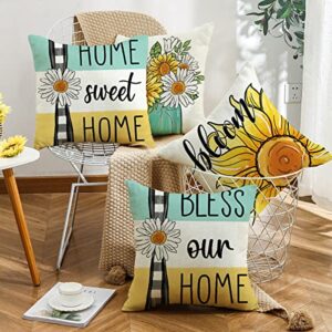 wyooxoo Throw Pillow Covers 18x18 Set of 4 Summer Farmhouse Pillow Covers Decorative Pillowcase for Sofa Couch Living Room Outdoor Home Decor