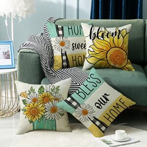 wyooxoo Throw Pillow Covers 18x18 Set of 4 Summer Farmhouse Pillow Covers Decorative Pillowcase for Sofa Couch Living Room Outdoor Home Decor