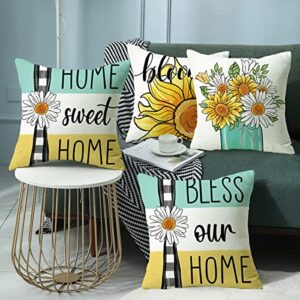 wyooxoo Throw Pillow Covers 18x18 Set of 4 Summer Farmhouse Pillow Covers Decorative Pillowcase for Sofa Couch Living Room Outdoor Home Decor