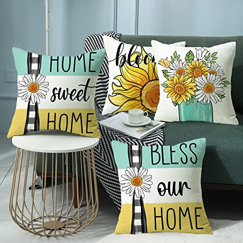 wyooxoo Throw Pillow Covers 18x18 Set of 4 Summer Farmhouse Pillow Covers Decorative Pillowcase for Sofa Couch Living Room Outdoor Home Decor