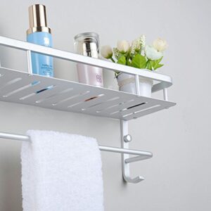 Chrasy Modern Double Layer Towel Bar, Wall Mount Bathroom Storage Shelves and One Towel Bar and 2 Hooks, Aluminum Towel Holders, Shower Towel Rack, Bath/Kitchen Storage Shelf -15.7in