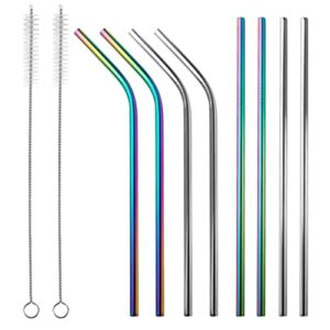 8-Pack Reusable Stainless Steel Metal Straws with Case - Extra Long Metal Straws Drinking for 20 oz 35 oz Tumblers with 2 Cleaning Brushes - Size 8.5" 6mm (Multi colors)