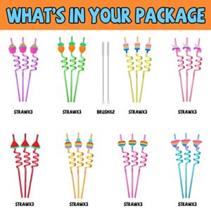 24 Pop Birthday Party Favors it Plastic Drinking Straws 8 Pop Fidget Designs Great for Pop Party Supplies with 2 Cleaning Brush