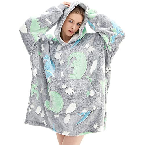 Chavish Wearable Blanket Hoodie Oversized, Glow in The Dark Soft Plush Warm Hooded Blanket Sweatshirt for Adults Women Men Kids