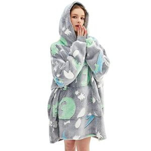 Chavish Wearable Blanket Hoodie Oversized, Glow in The Dark Soft Plush Warm Hooded Blanket Sweatshirt for Adults Women Men Kids