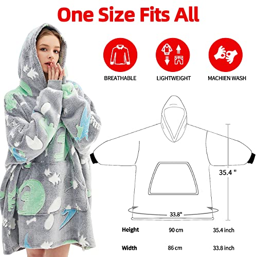 Chavish Wearable Blanket Hoodie Oversized, Glow in The Dark Soft Plush Warm Hooded Blanket Sweatshirt for Adults Women Men Kids