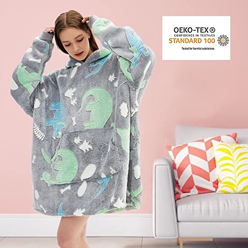 Chavish Wearable Blanket Hoodie Oversized, Glow in The Dark Soft Plush Warm Hooded Blanket Sweatshirt for Adults Women Men Kids