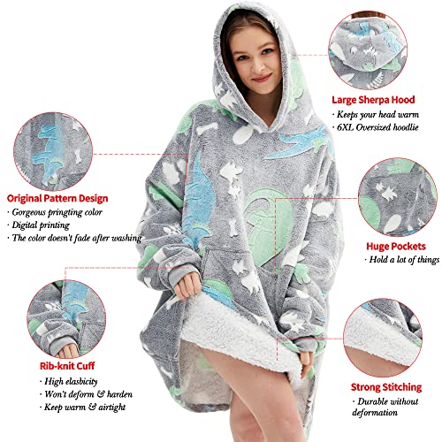 Chavish Wearable Blanket Hoodie Oversized, Glow in The Dark Soft Plush Warm Hooded Blanket Sweatshirt for Adults Women Men Kids