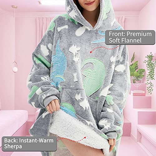 Chavish Wearable Blanket Hoodie Oversized, Glow in The Dark Soft Plush Warm Hooded Blanket Sweatshirt for Adults Women Men Kids