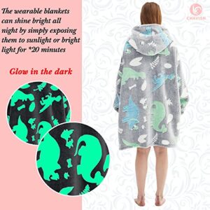 Chavish Wearable Blanket Hoodie Oversized, Glow in The Dark Soft Plush Warm Hooded Blanket Sweatshirt for Adults Women Men Kids