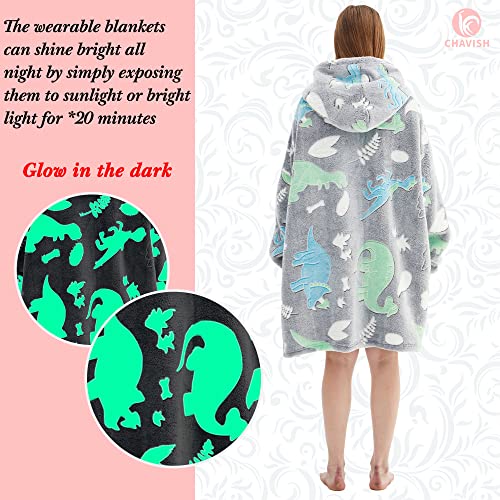 Chavish Wearable Blanket Hoodie Oversized, Glow in The Dark Soft Plush Warm Hooded Blanket Sweatshirt for Adults Women Men Kids