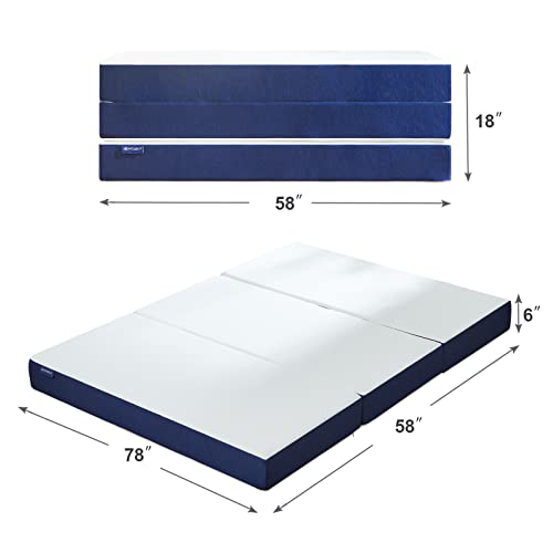 Molblly Folding Mattress, 6 inch Memory Foam Tri Folding Mattress, Portable Trifold Mattress Topper with Breathable & Washable Cover, Foldable Mattress Guest Bed for Camping, Queen Size - 58"x 78"x 6"