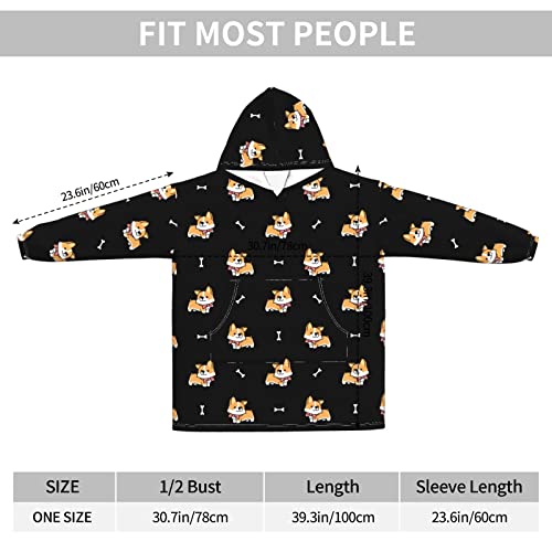 Cute Corgi With Scarf Wearable Hoodie Blanket Women'S Pajamas Oversized Soft Flannel Sweatshirt Winter Adult And Teenagers Cold-Proof Cute Blanket