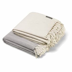 Vera Wang - Throw Blanket, Luxury Cotton Bedding, Lightweight Home Decor for All Seasons (Twill Fringe Natural Beige, Throw) 50" x 60"