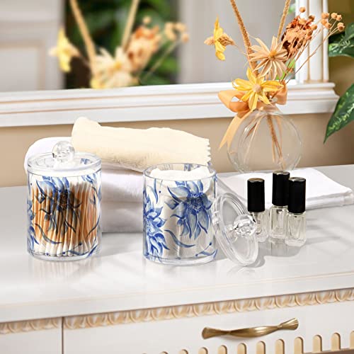 Tatenale Q tip Holder with Lid Cotton Swab Holder Dispenser Container Organizer Cotton Ball Jar Plastic Jars for Cotton Pad Bathroom Vanity Makeup Organizer 2Pack