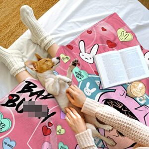 Bad Cute Bunny Flannel Throw Blanket Rapper Singer Soft Warm Cozy Plush Blanket Microfiber Throw Couch Sofa Bed 50"x60"