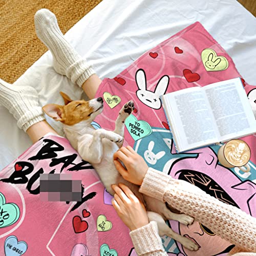 Bad Cute Bunny Flannel Throw Blanket Rapper Singer Soft Warm Cozy Plush Blanket Microfiber Throw Couch Sofa Bed 50"x60"